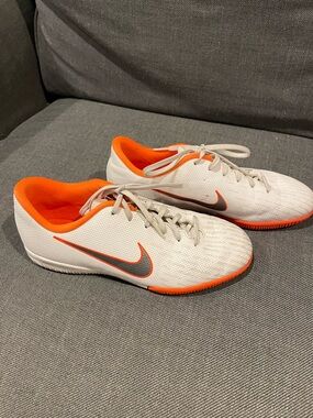 Nike White and Orange indoor soccer shoes